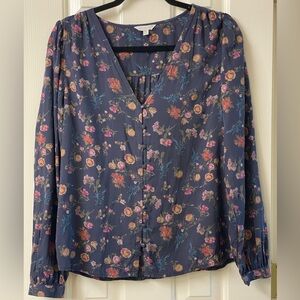 Lucky Brand Floral V-Neck Button Up Long Sleeve Blouse Size Medium